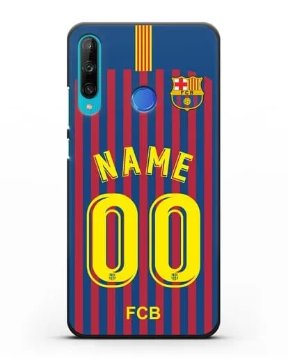 Именной чехол Барселона с фамилией и номером (сезон 2018-2019) сине-красная форма силиконовый для Honor 9C
