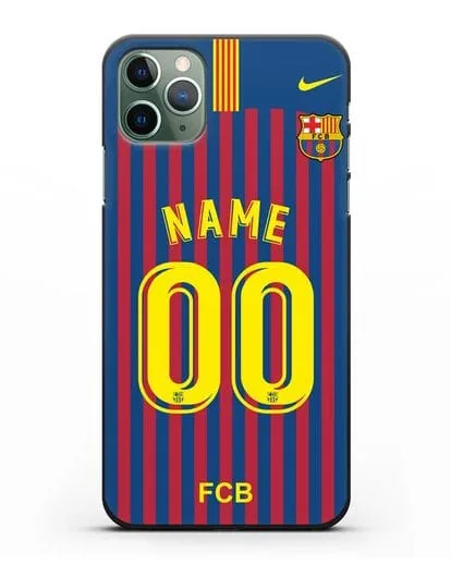 Именной чехол Барселона с фамилией и номером (сезон 2018-2019) сине-красная форма силиконовый для iPhone 11 Pro