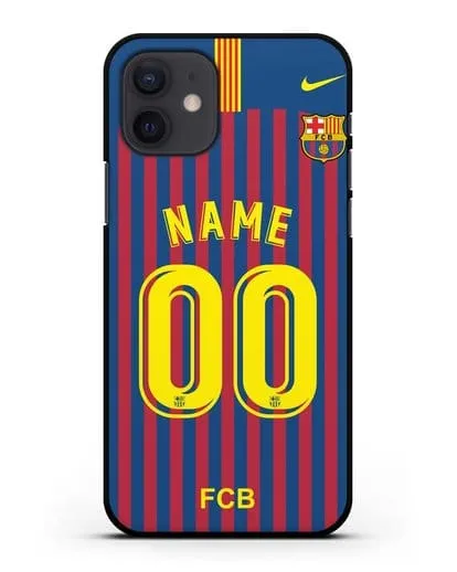 Именной чехол Барселона с фамилией и номером (сезон 2018-2019) сине-красная форма силиконовый для iPhone 12