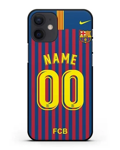 Именной чехол Барселона с фамилией и номером (сезон 2018-2019) сине-красная форма силиконовый для iPhone 12 mini