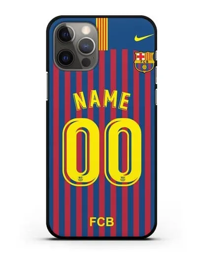 Именной чехол Барселона с фамилией и номером (сезон 2018-2019) сине-красная форма силиконовый для iPhone 12 Pro