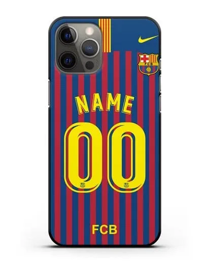 Именной чехол Барселона с фамилией и номером (сезон 2018-2019) сине-красная форма силиконовый для iPhone 12 Pro Max