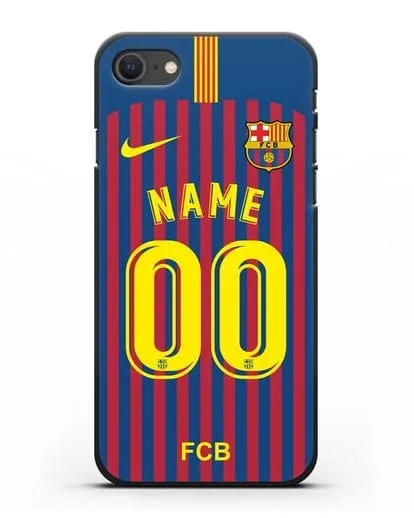 Именной чехол Барселона с фамилией и номером (сезон 2018-2019) сине-красная форма силиконовый для iPhone SE 2020