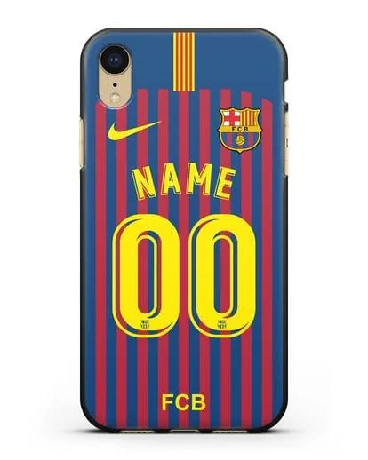 Именной чехол Барселона с фамилией и номером (сезон 2018-2019) сине-красная форма силиконовый для iPhone XR