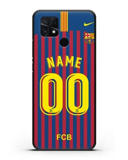 Именной чехол Барселона с фамилией и номером (сезон 2018-2019) сине-красная форма силиконовый для Xiaomi Poco C40