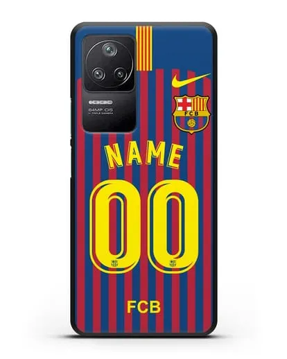 Именной чехол Барселона с фамилией и номером (сезон 2018-2019) сине-красная форма силиконовый для Xiaomi Poco F4