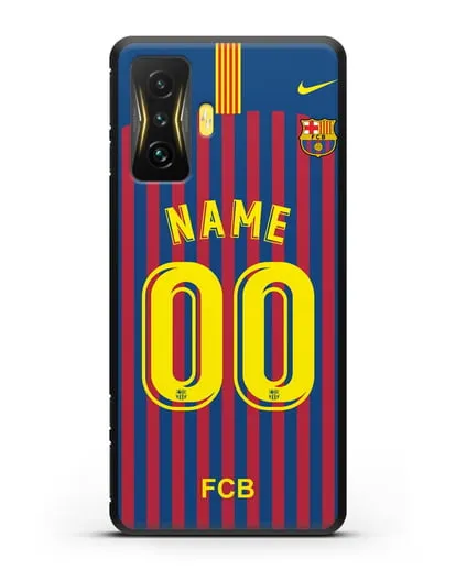 Именной чехол Барселона с фамилией и номером (сезон 2018-2019) сине-красная форма силиконовый для Xiaomi Poco F4 GT