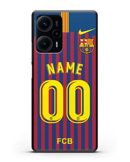 Именной чехол Барселона с фамилией и номером (сезон 2018-2019) сине-красная форма силиконовый для Xiaomi Poco F5