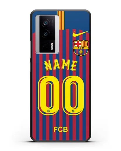 Именной чехол Барселона с фамилией и номером (сезон 2018-2019) сине-красная форма силиконовый для Xiaomi Poco F5 Pro