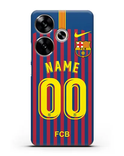 Именной чехол Барселона с фамилией и номером (сезон 2018-2019) сине-красная форма силиконовый для Xiaomi Poco F6