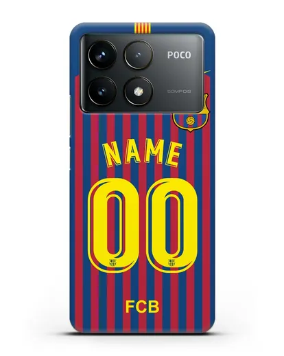 Именной чехол Барселона с фамилией и номером (сезон 2018-2019) сине-красная форма силиконовый для Xiaomi Poco F6 Pro