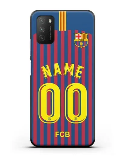 Именной чехол Барселона с фамилией и номером (сезон 2018-2019) сине-красная форма силиконовый для Xiaomi Poco M3
