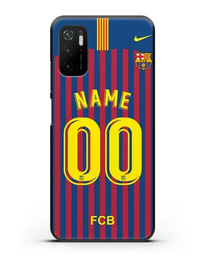 Именной чехол Барселона с фамилией и номером (сезон 2018-2019) сине-красная форма силиконовый для Xiaomi Poco M3 Pro
