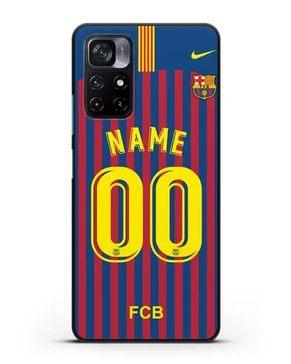 Именной чехол Барселона с фамилией и номером (сезон 2018-2019) сине-красная форма силиконовый для Xiaomi Poco M4 Pro 5G