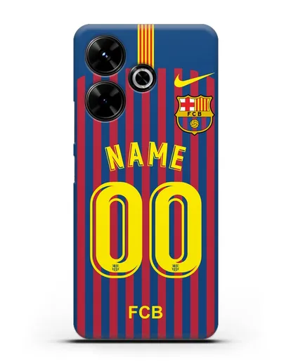 Именной чехол Барселона с фамилией и номером (сезон 2018-2019) сине-красная форма силиконовый для Xiaomi Poco M6