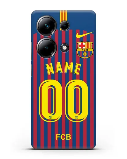 Именной чехол Барселона с фамилией и номером (сезон 2018-2019) сине-красная форма силиконовый для Xiaomi Poco M6 Pro