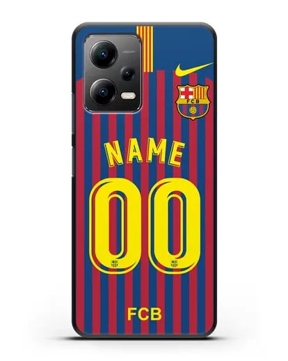 Именной чехол Барселона с фамилией и номером (сезон 2018-2019) сине-красная форма силиконовый для Xiaomi Poco X5