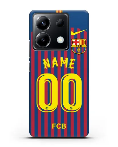 Именной чехол Барселона с фамилией и номером (сезон 2018-2019) сине-красная форма силиконовый для Xiaomi Poco X6
