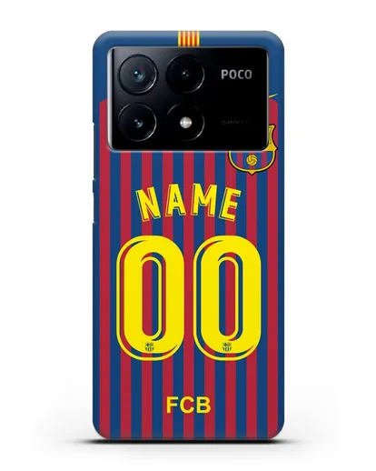 Именной чехол Барселона с фамилией и номером (сезон 2018-2019) сине-красная форма силиконовый для Xiaomi Poco X6 Pro