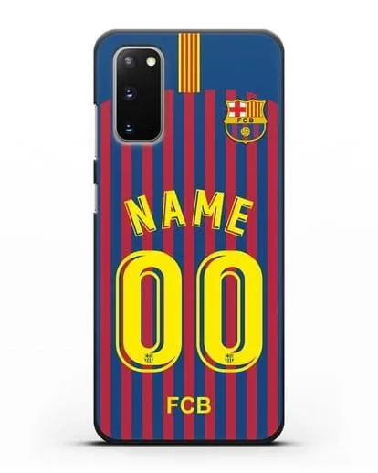 Именной чехол Барселона с фамилией и номером (сезон 2018-2019) сине-красная форма силиконовый для Samsung Galaxy S20 [SM-G980F]