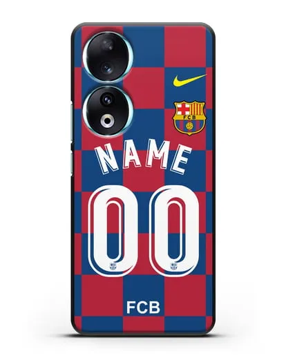 Именной чехол Барселона с фамилией и номером (сезон 2019-2020) красно-синяя форма силиконовый для Honor 90
