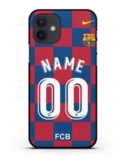 Именной чехол Барселона с фамилией и номером (сезон 2019-2020) красно-синяя форма силиконовый для iPhone 12