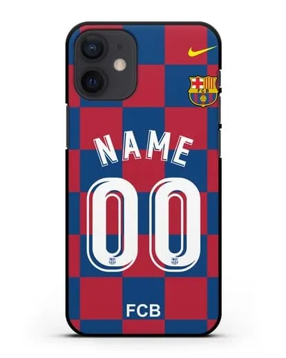 Именной чехол Барселона с фамилией и номером (сезон 2019-2020) красно-синяя форма силиконовый для iPhone 12 mini
