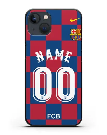 Именной чехол Барселона с фамилией и номером (сезон 2019-2020) красно-синяя форма силиконовый для iPhone 13