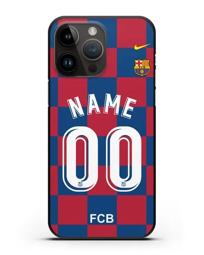 Именной чехол Барселона с фамилией и номером (сезон 2019-2020) красно-синяя форма силиконовый для iPhone 14 Pro Max