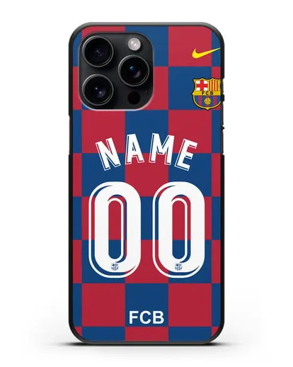 Именной чехол Барселона с фамилией и номером (сезон 2019-2020) красно-синяя форма силиконовый для iPhone 15 Pro Max