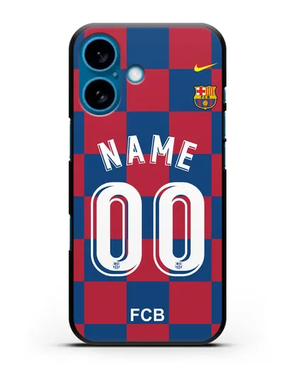 Именной чехол Барселона с фамилией и номером (сезон 2019-2020) красно-синяя форма силиконовый для iPhone 16