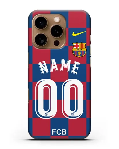 Именной чехол Барселона с фамилией и номером (сезон 2019-2020) красно-синяя форма силиконовый для iPhone 16 Pro