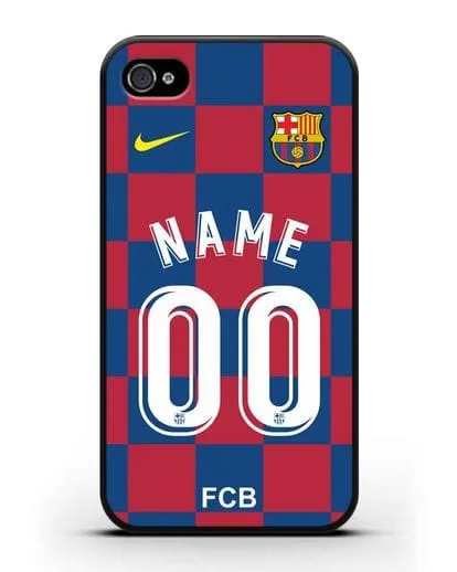 Именной чехол Барселона с фамилией и номером (сезон 2019-2020) красно-синяя форма силиконовый для iPhone 4/4s