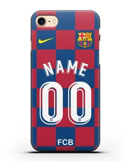 Именной чехол Барселона с фамилией и номером (сезон 2019-2020) красно-синяя форма силиконовый для iPhone 8