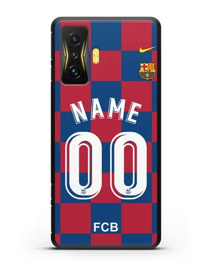 Именной чехол Барселона с фамилией и номером (сезон 2019-2020) красно-синяя форма силиконовый для Xiaomi Poco F4 GT