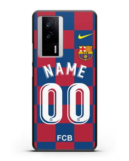 Именной чехол Барселона с фамилией и номером (сезон 2019-2020) красно-синяя форма силиконовый для Xiaomi Poco F5 Pro