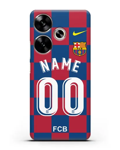 Именной чехол Барселона с фамилией и номером (сезон 2019-2020) красно-синяя форма силиконовый для Xiaomi Poco F6