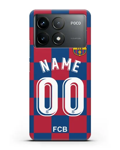 Именной чехол Барселона с фамилией и номером (сезон 2019-2020) красно-синяя форма силиконовый для Xiaomi Poco F6 Pro
