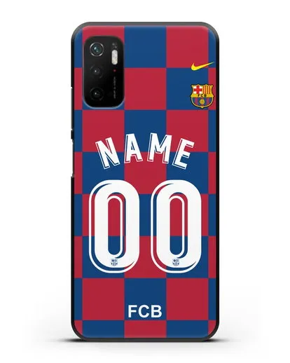 Именной чехол Барселона с фамилией и номером (сезон 2019-2020) красно-синяя форма силиконовый для Xiaomi Poco M3 Pro