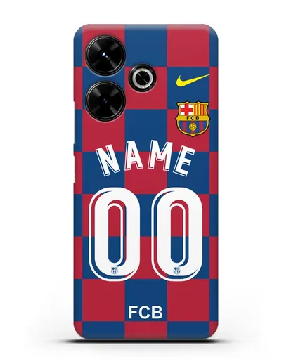 Именной чехол Барселона с фамилией и номером (сезон 2019-2020) красно-синяя форма силиконовый для Xiaomi Poco M6