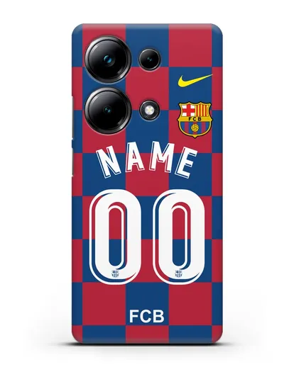 Именной чехол Барселона с фамилией и номером (сезон 2019-2020) красно-синяя форма силиконовый для Xiaomi Poco M6 Pro