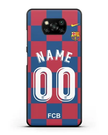 Именной чехол Барселона с фамилией и номером (сезон 2019-2020) красно-синяя форма силиконовый для Xiaomi Poco X3