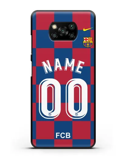 Именной чехол Барселона с фамилией и номером (сезон 2019-2020) красно-синяя форма силиконовый для Xiaomi Poco X3 Pro