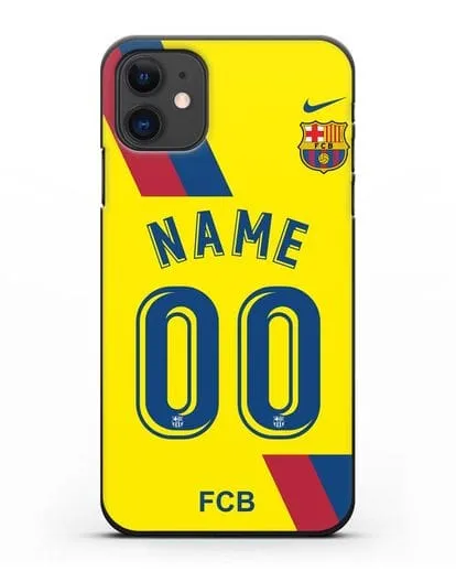 Именной чехол Барселона с фамилией и номером (сезон 2019-2020) желтая форма силиконовый для iPhone 11