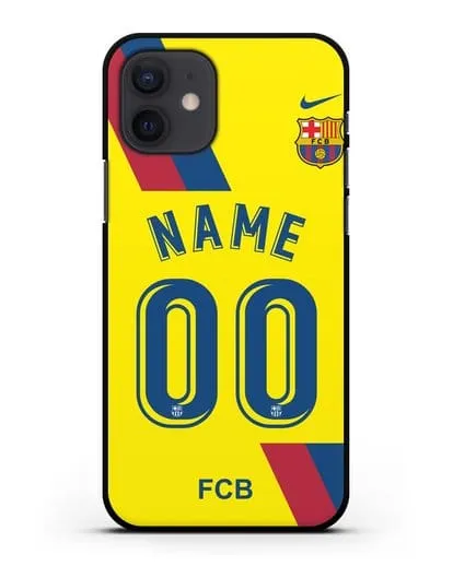Именной чехол Барселона с фамилией и номером (сезон 2019-2020) желтая форма силиконовый для iPhone 12