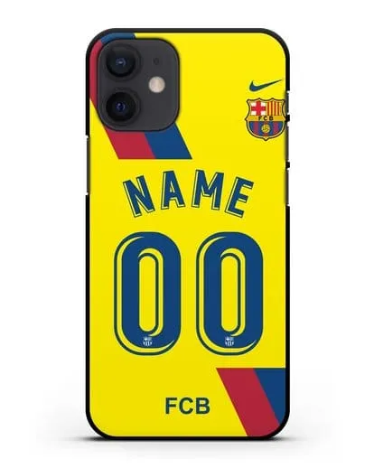 Именной чехол Барселона с фамилией и номером (сезон 2019-2020) желтая форма силиконовый для iPhone 12 mini