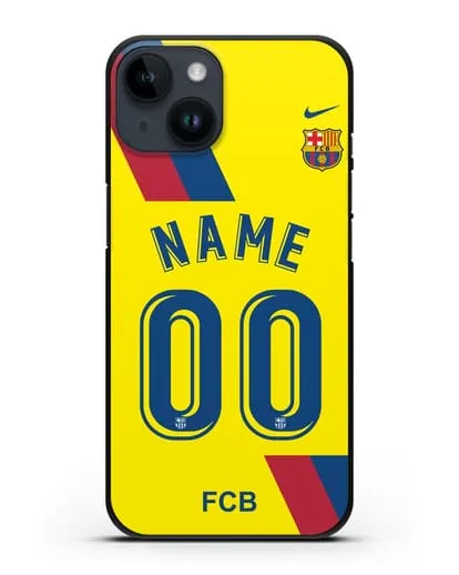 Именной чехол Барселона с фамилией и номером (сезон 2019-2020) желтая форма силиконовый для iPhone 14