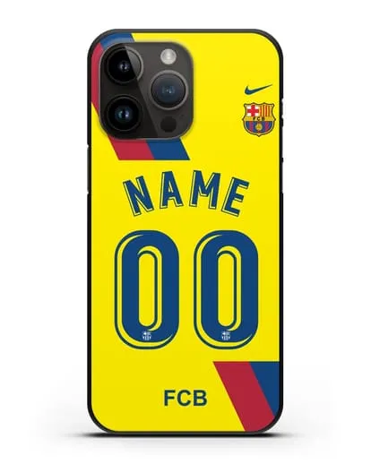 Именной чехол Барселона с фамилией и номером (сезон 2019-2020) желтая форма силиконовый для iPhone 14 Pro Max