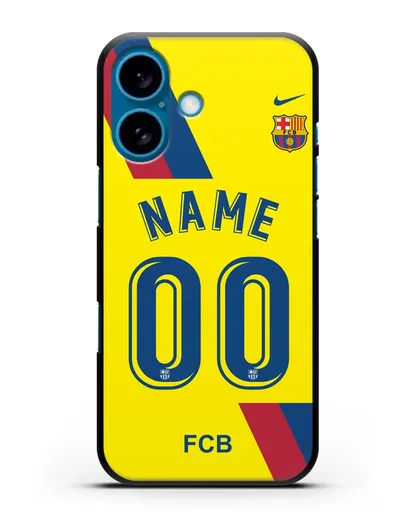 Именной чехол Барселона с фамилией и номером (сезон 2019-2020) желтая форма силиконовый для iPhone 16