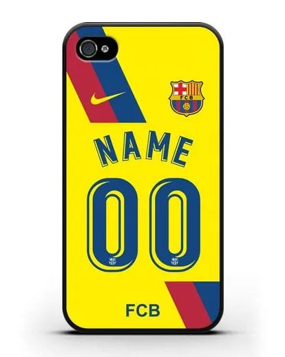 Именной чехол Барселона с фамилией и номером (сезон 2019-2020) желтая форма силиконовый для iPhone 4/4s